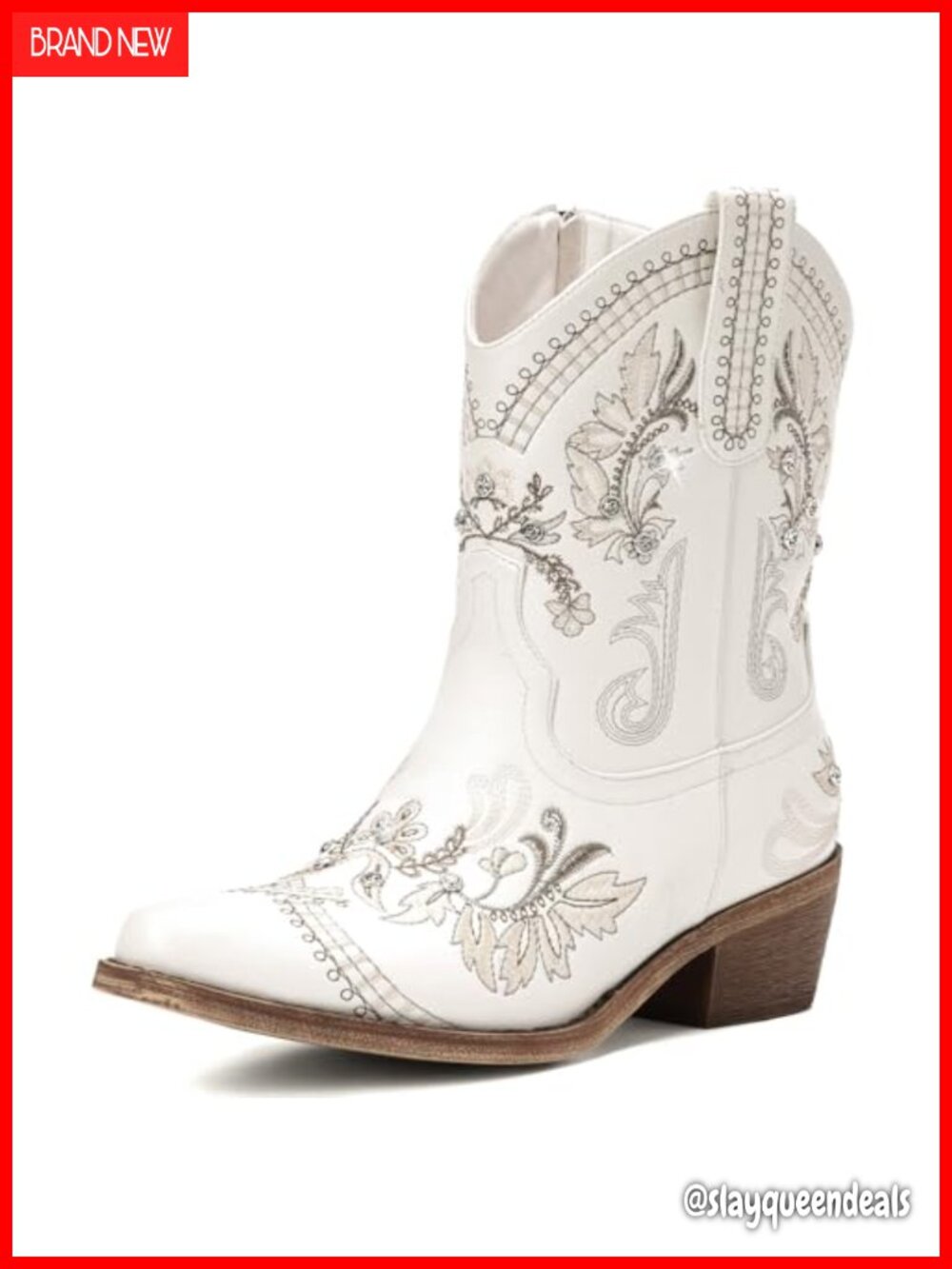 Rivalran Western Cowgirl Boots Pointed Toe Chunky Heel Ankle Booties PU
